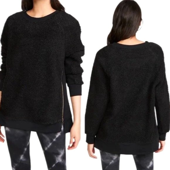 Varley "Oakden" Black Fleece Sherpa Textured Side Zip Pullover - Picture 1 of 13